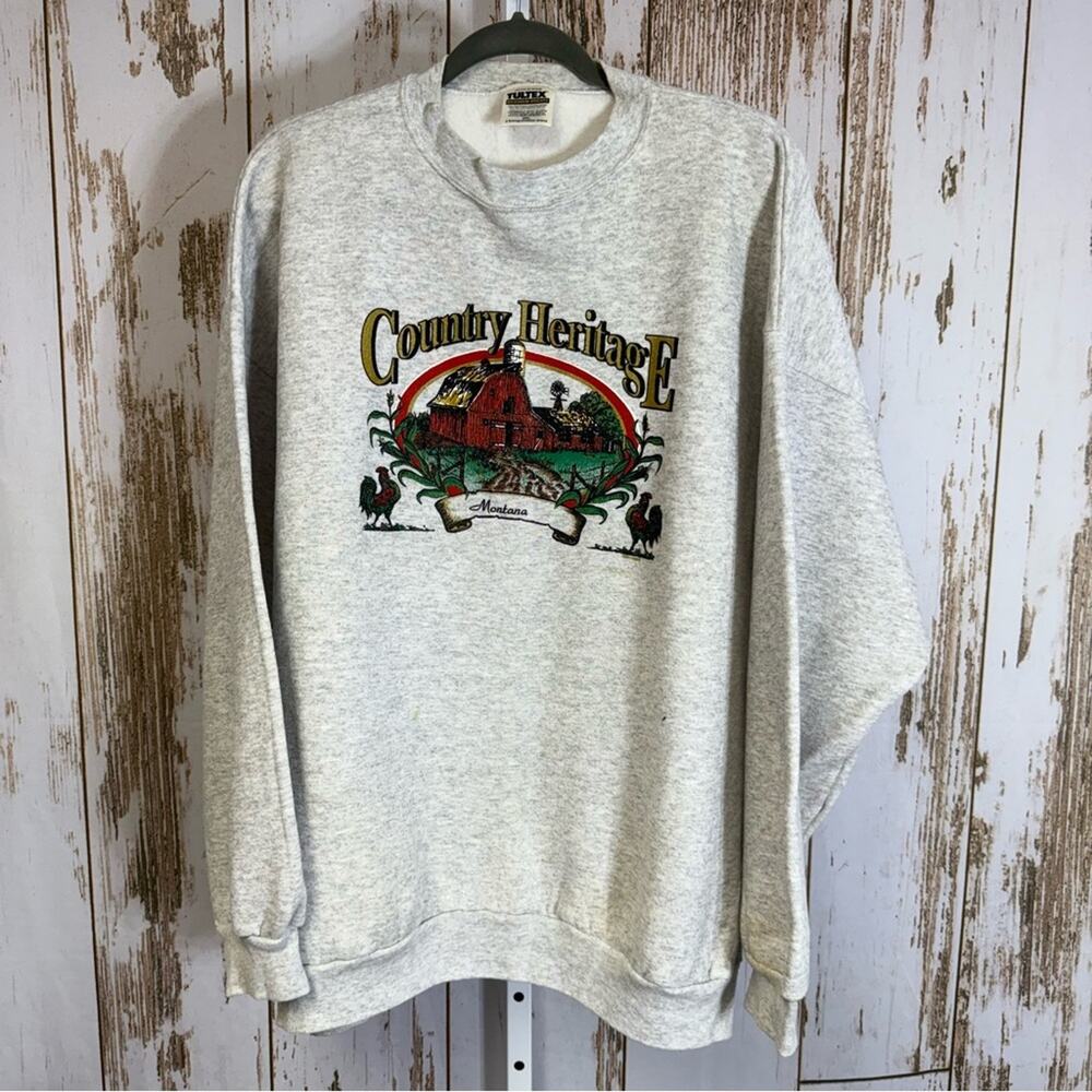 Tultex, Vintage Country Heritage Montana, Light Gray Crewneck Sweater. Size 2XL.
